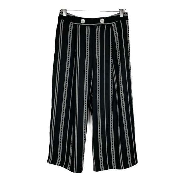 TOP SHOP BLACK AND WHITE WIDE LEG CROPPED TROUSERS - Picture 1 of 4